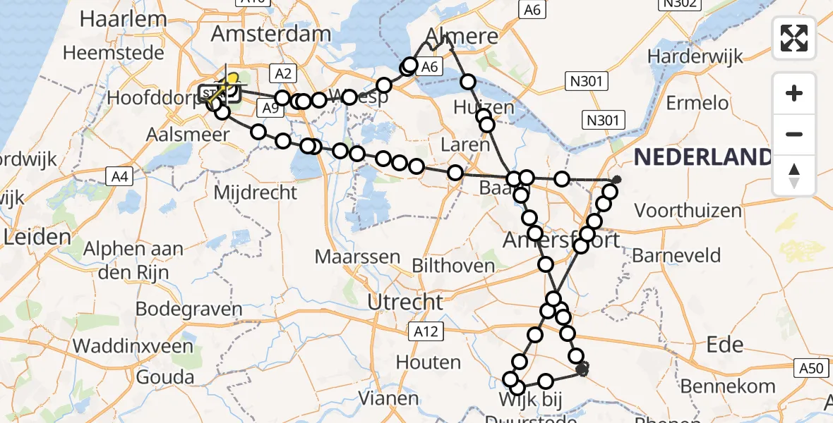 Routekaart van de vlucht: Politieheli naar Schiphol, Nieuwemeerdijk