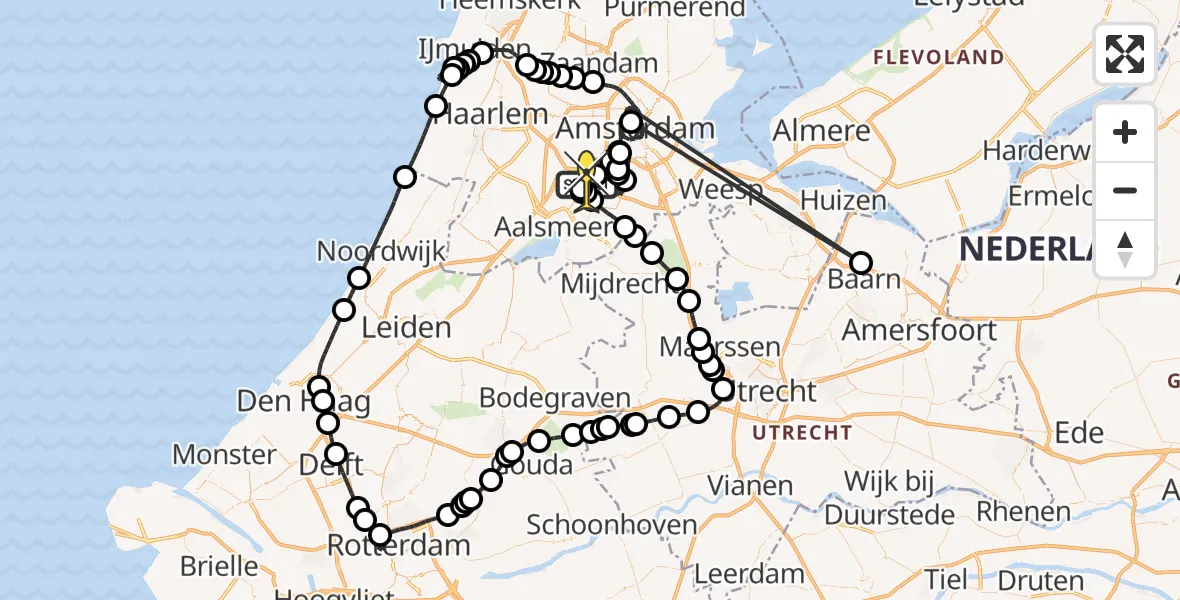 Vluchtroute Politiehelikopter van Schiphol naar Schiphol