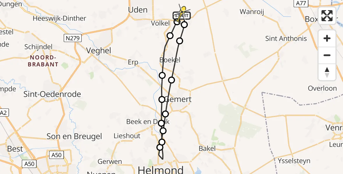 Routekaart van de vlucht: Lifeliner 3 naar Vliegbasis Volkel, Koolmeesstraat