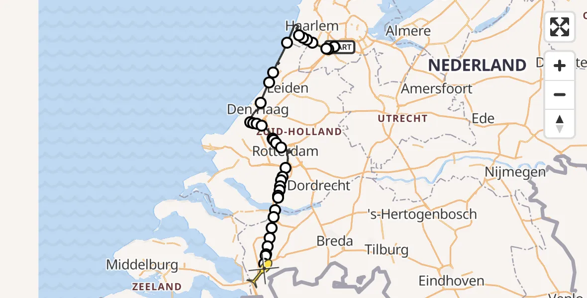Routekaart van de vlucht: Politiehelikopter naar Bergen op Zoom, Kraayveldstraat