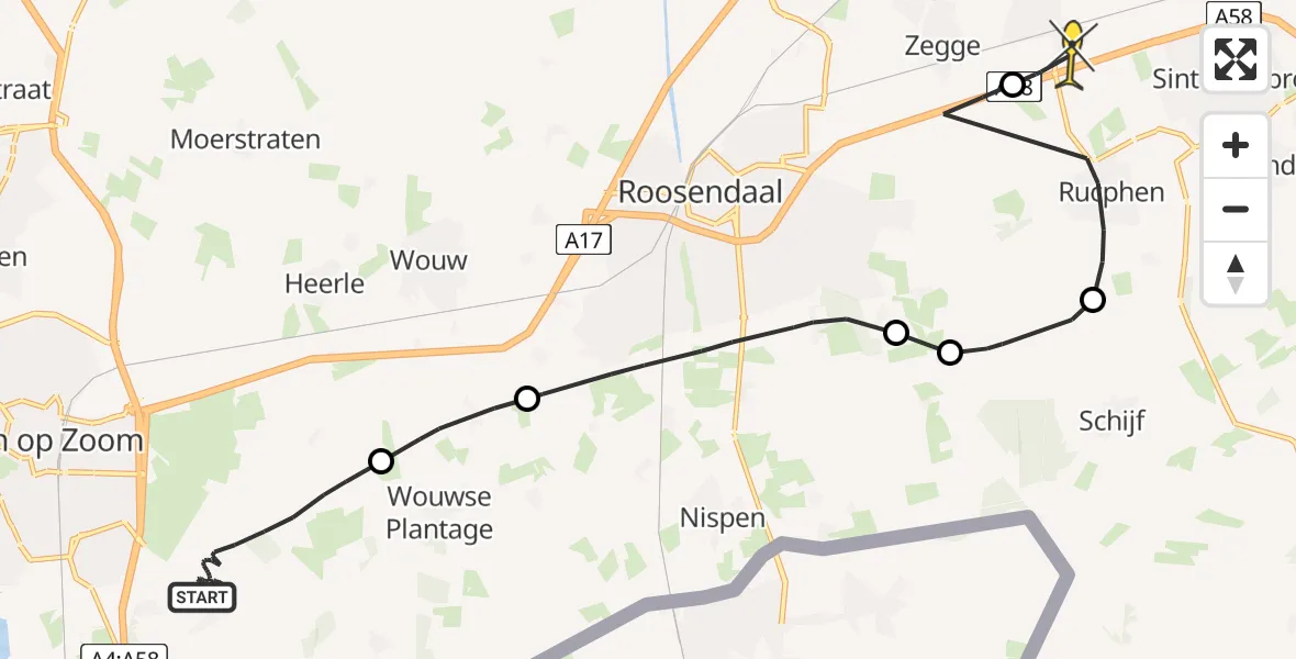 Routekaart van de vlucht: Politiehelikopter naar Breda International Airport, Borgvlietse Duinpad