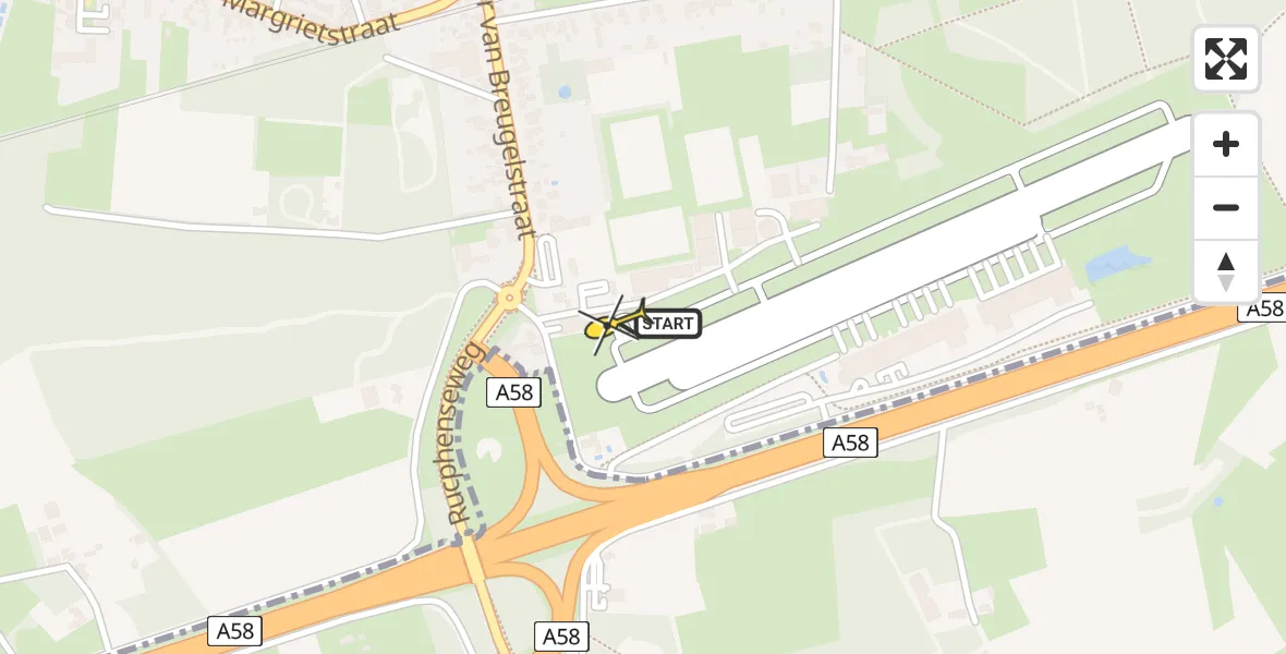 Routekaart van de vlucht: Politiehelikopter naar Breda International Airport, Pastoor van Breugelstraat