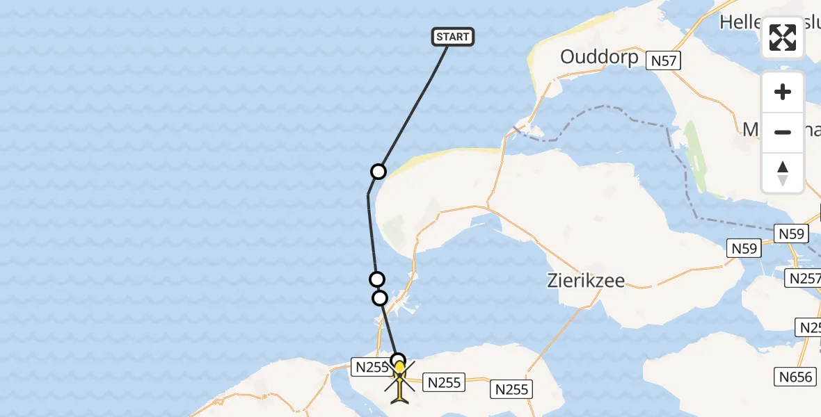 Routekaart van de vlucht: Politiehelikopter naar Kamperland, Ruiterplaatweg