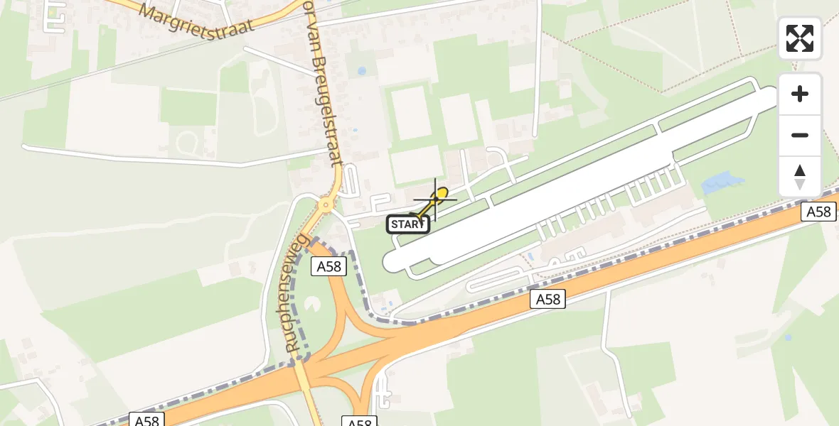 Routekaart van de vlucht: Politiehelikopter naar Breda International Airport, Pastoor van Breugelstraat