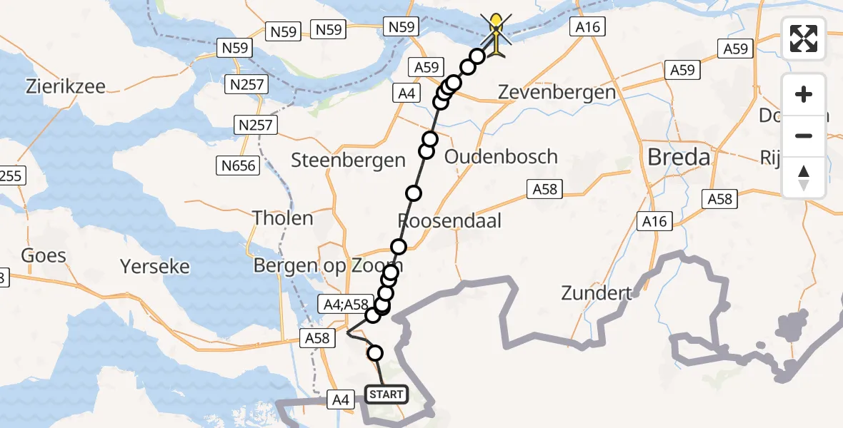 Routekaart van de vlucht: Politiehelikopter naar Numansdorp, Putseweg