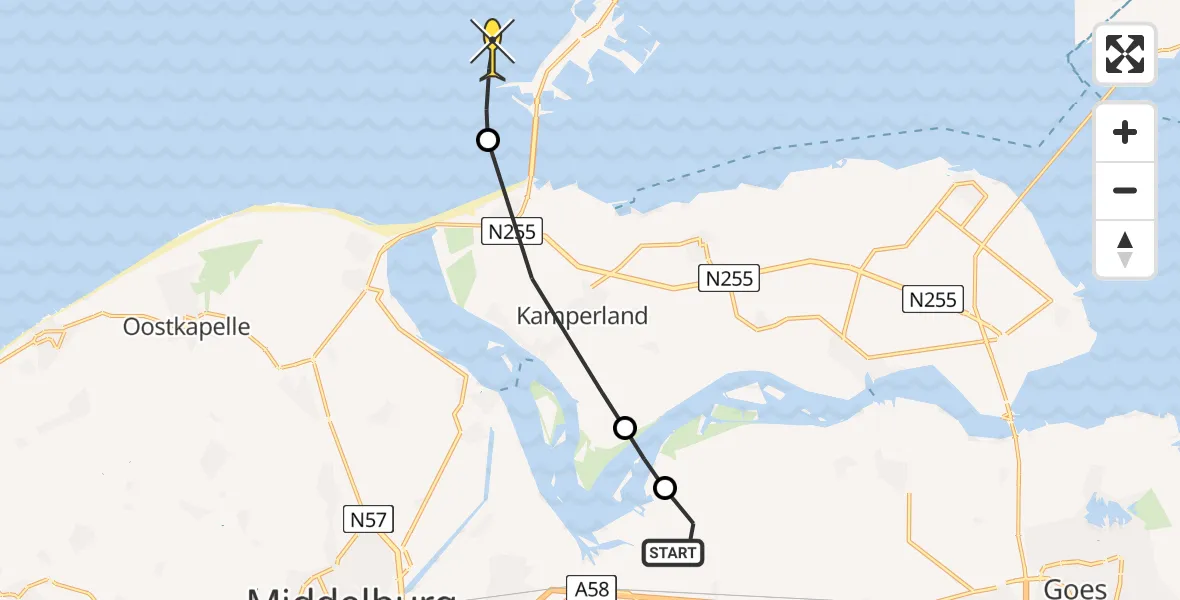 Routekaart van de vlucht: Politiehelikopter naar Vrouwenpolder, Pietweg