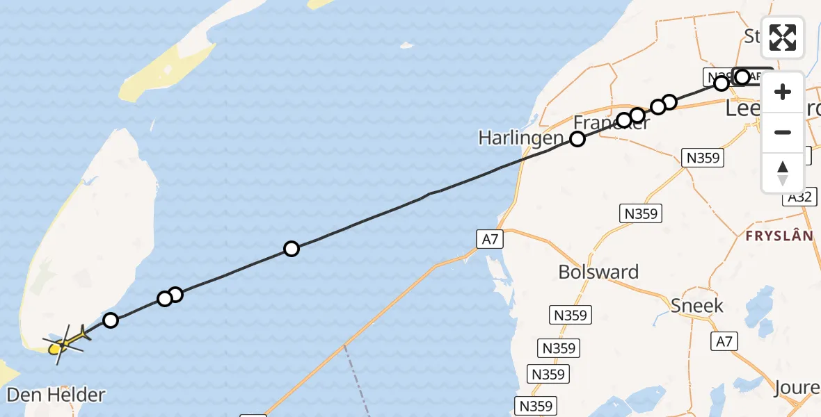 Routekaart van de vlucht: Ambulancehelikopter naar Den Hoorn, Bitgumer Feart