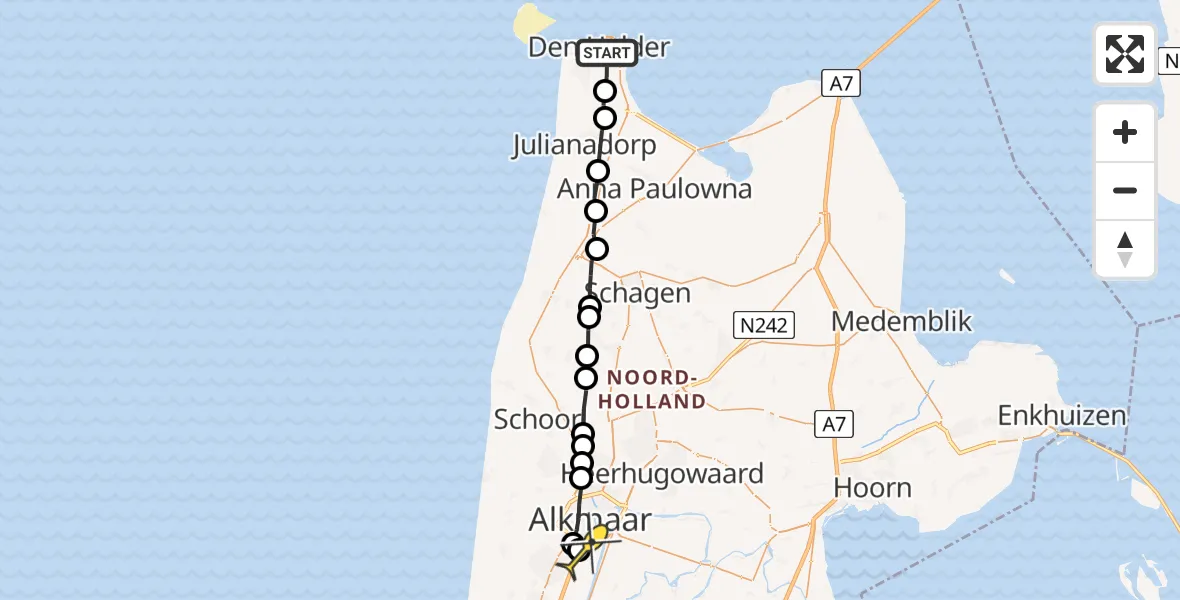 Routekaart van de vlucht: Ambulancehelikopter naar Alkmaar, De Garst