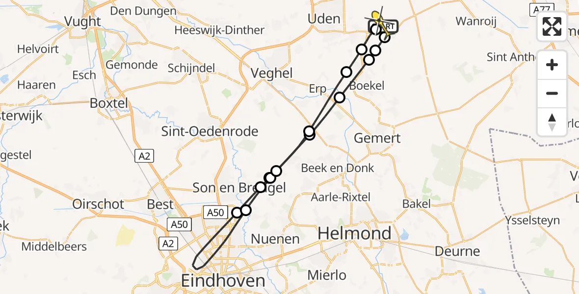 Routekaart van de vlucht: Lifeliner 3 naar Vliegbasis Volkel, Koolmeesstraat
