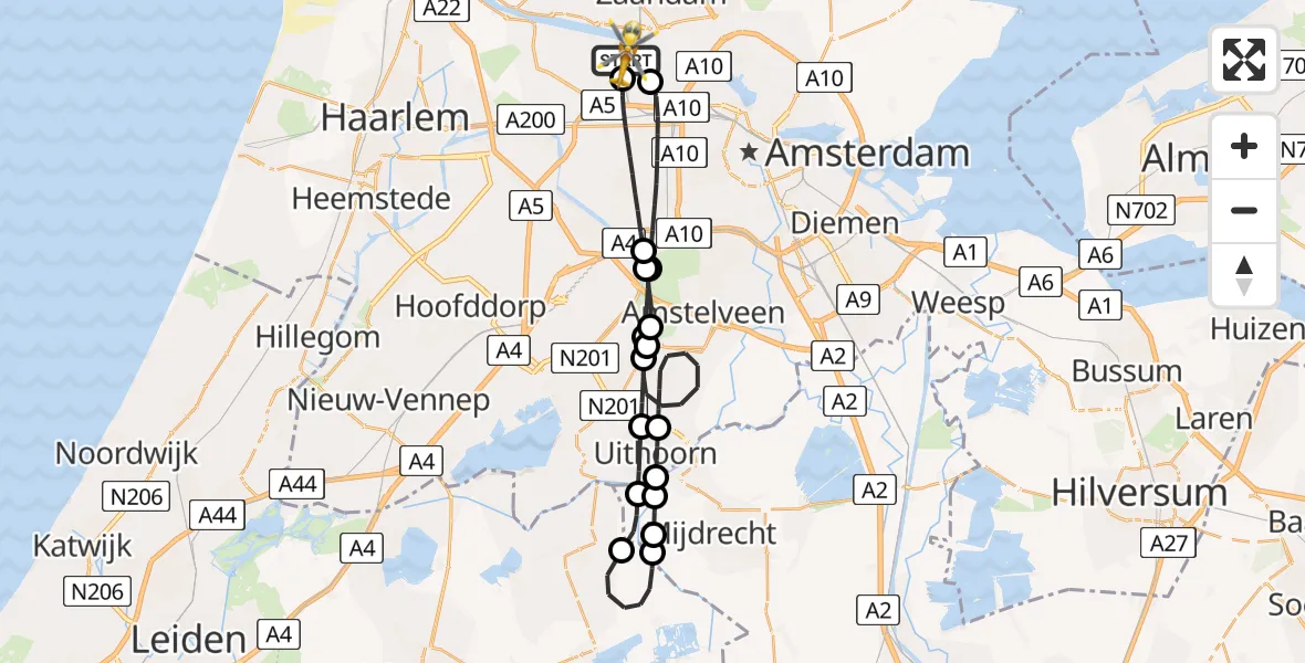 Vluchtroute Traumahelikopter van Amsterdam Heliport naar Amsterdam Heliport