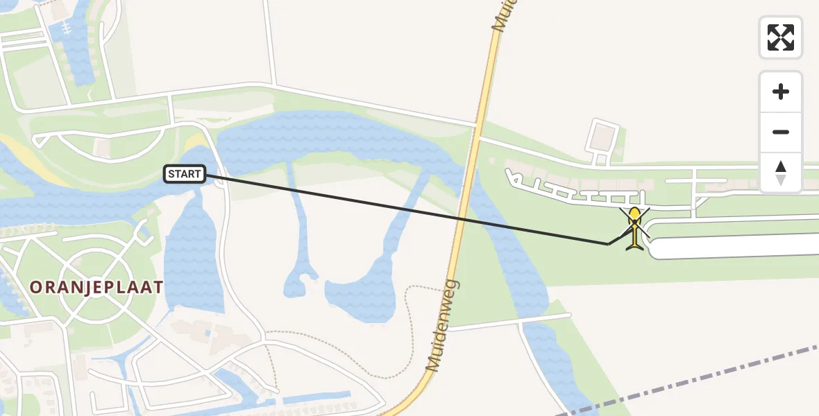 Routekaart van de vlucht: Kustwachthelikopter naar Vliegveld Midden-Zeeland, Calandweg