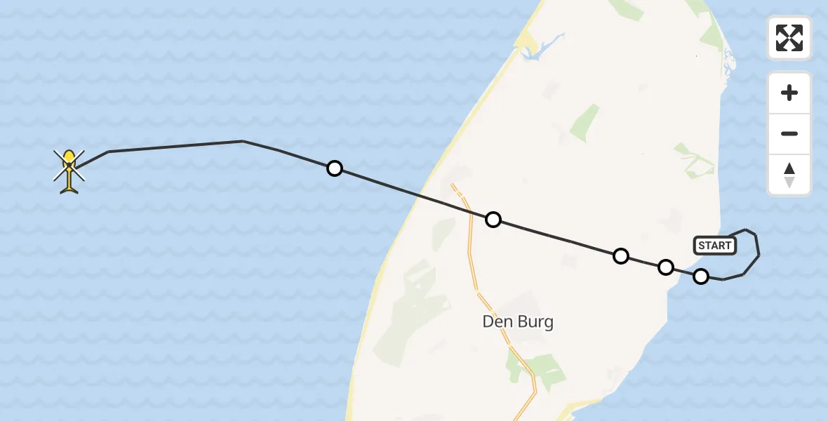 Routekaart van de vlucht: Kustwachthelikopter naar Texel