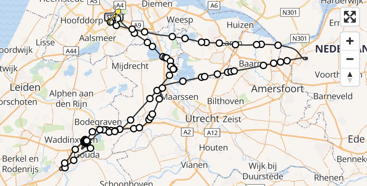 Routekaart van de vlucht: Politieheli naar Schiphol, Nieuwemeerdijk
