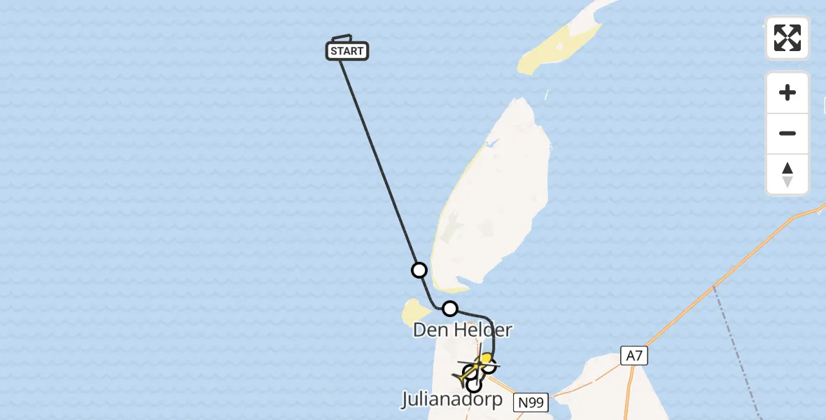 Vluchtroute Kustwachthelikopter van  naar Vliegveld De Kooy