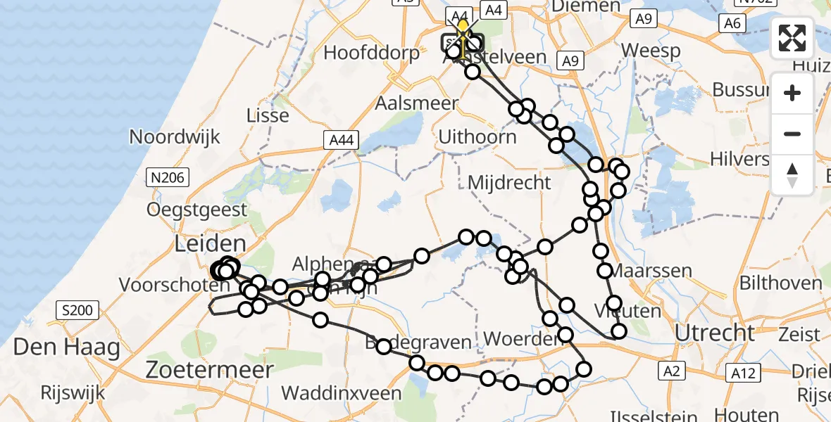 Routekaart van de vlucht: Politieheli naar Schiphol, Aalsmeer