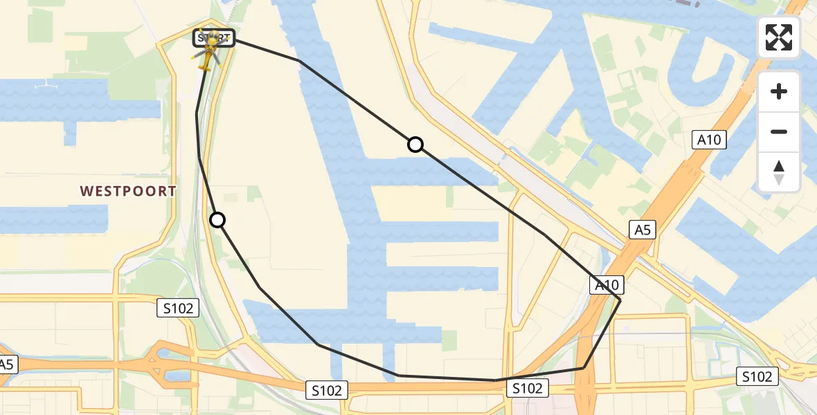 Vluchtroute Traumahelikopter van Amsterdam Heliport naar Amsterdam Heliport
