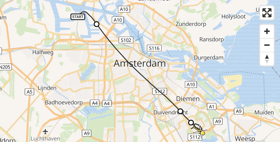 Routekaart van de vlucht: Lifeliner 1 naar Amsterdam, Kajuitpad