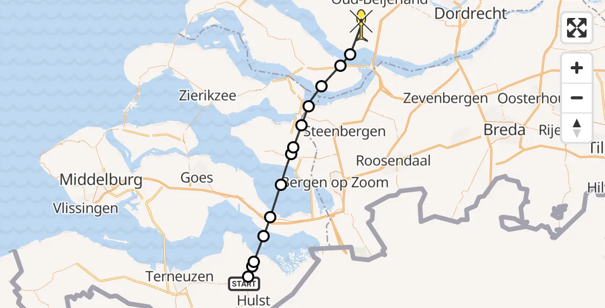 Routekaart van de vlucht: Lifeliner 2 naar Zuid-Beijerland, Grootmoedersdijk