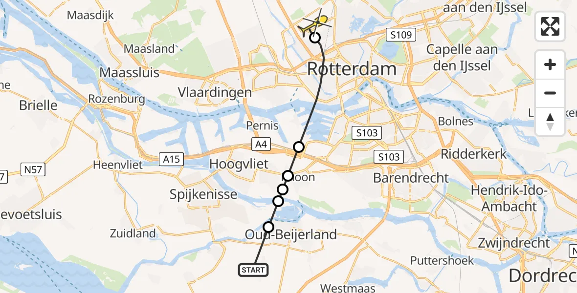 Routekaart van de vlucht: Lifeliner 2 naar Rotterdam The Hague Airport, Ruisscheweg