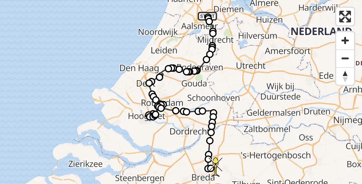 Routekaart van de vlucht: Politieheli naar Oosterhout, Halim P.K. straat