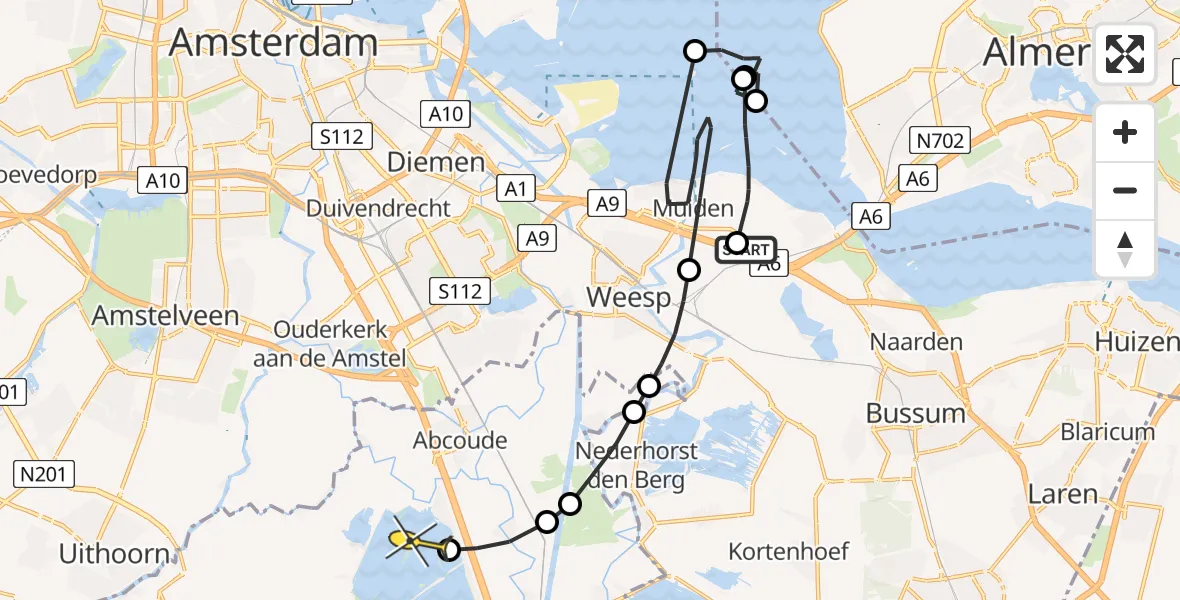 Routekaart van de vlucht: Politieheli naar Vinkeveen, Dijkweg