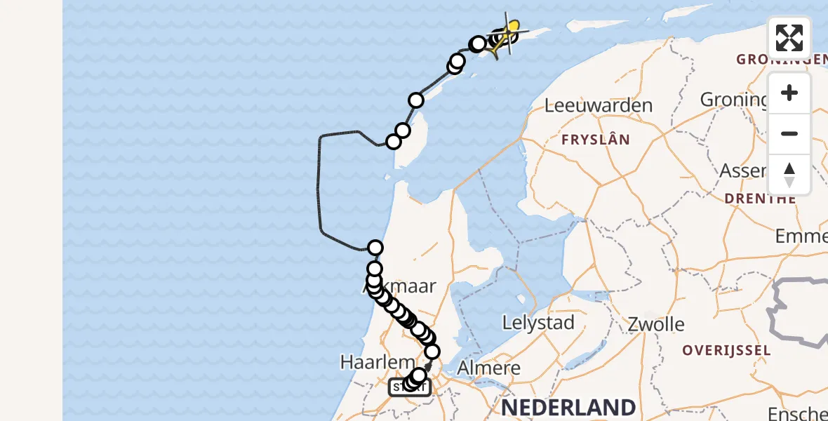 Routekaart van de vlucht: Politieheli naar Formerum, Aalsmeer