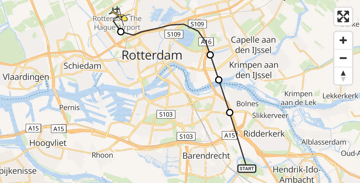 Routekaart van de vlucht: Lifeliner 2 naar Rotterdam The Hague Airport, Rotterdam Airportplein