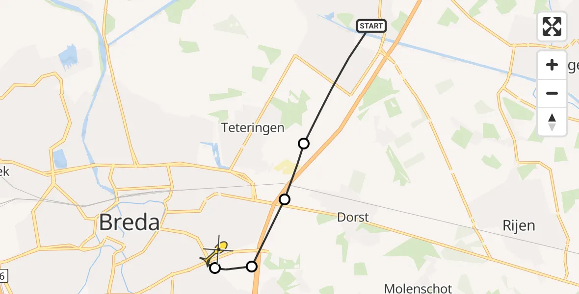 Routekaart van de vlucht: Politieheli naar Breda, Lodewijk Napoleonlaan