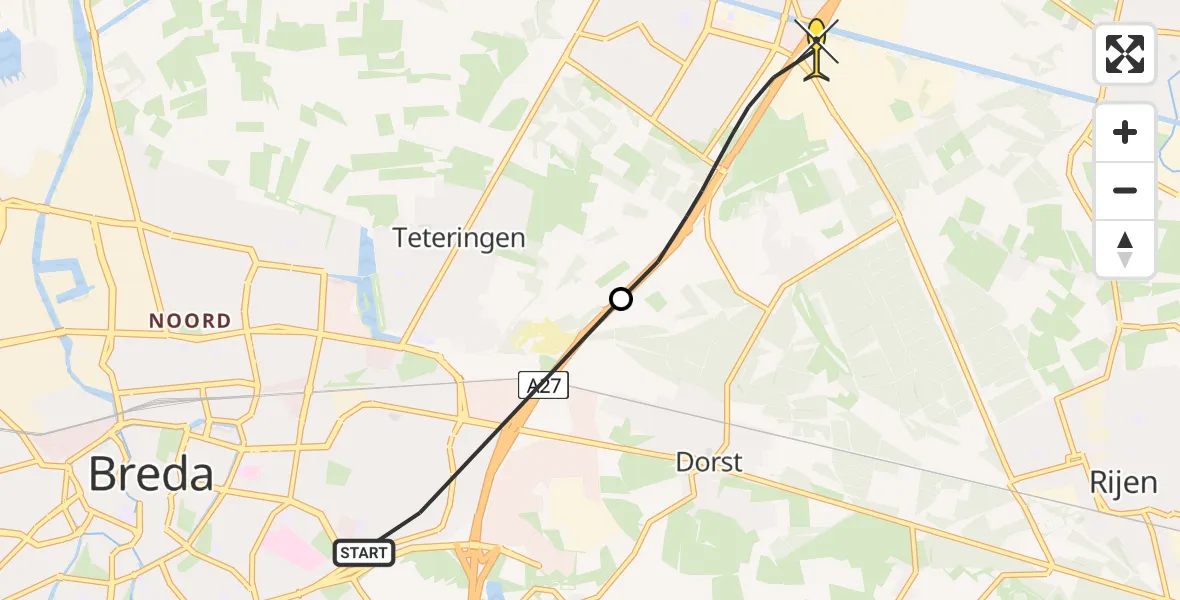 Routekaart van de vlucht: Politieheli naar Oosterhout, MTB