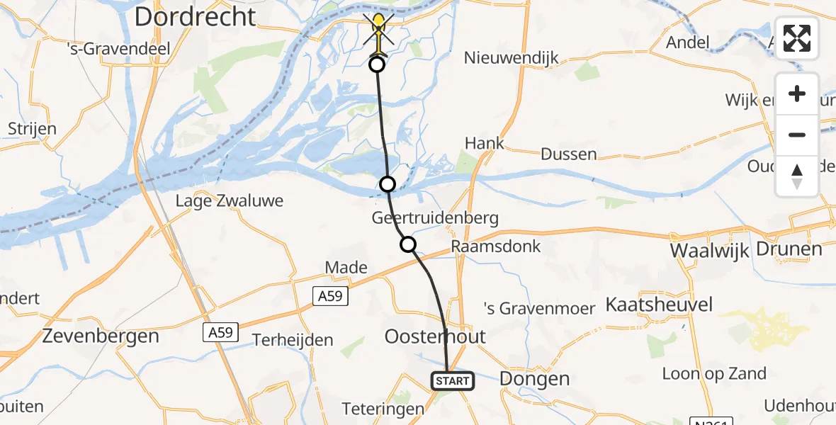 Routekaart van de vlucht: Politiehelikopter naar Werkendam, Dukaatstraat