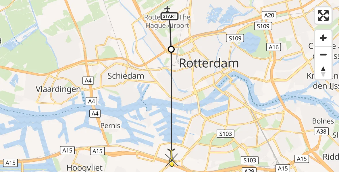 Routekaart van de vlucht: Lifeliner 2 naar Rotterdam, Brandenburgbaan