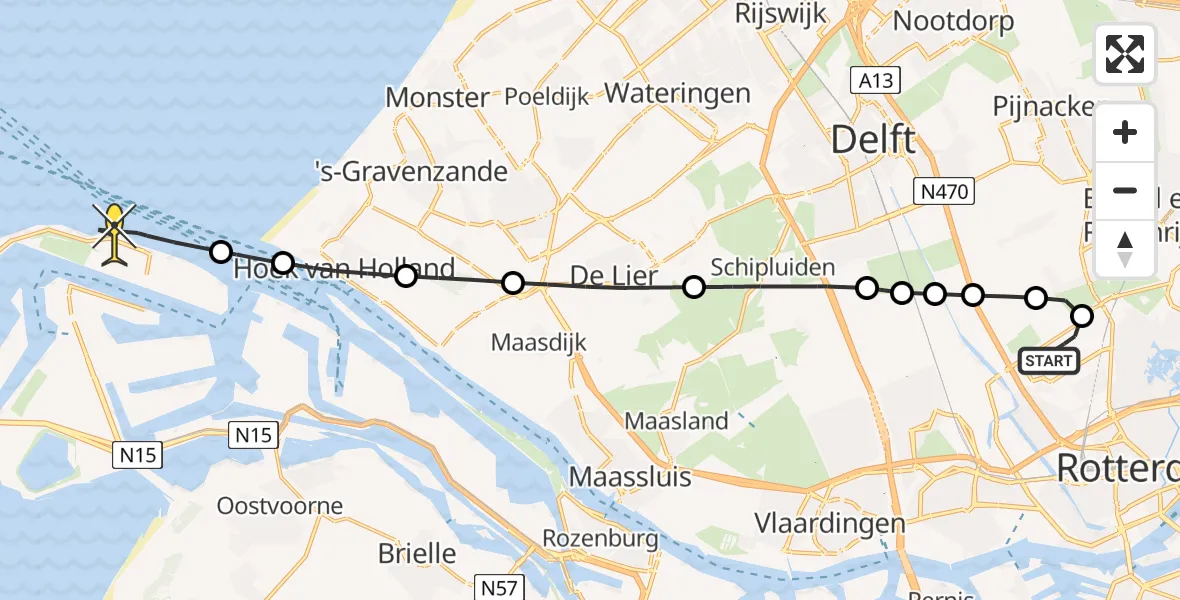 Routekaart van de vlucht: Kustwachthelikopter naar Maasvlakte, Doenkadepad