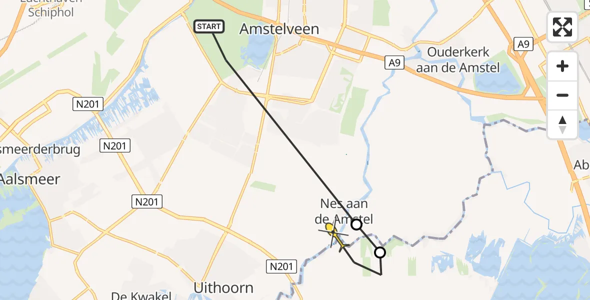 Routekaart van de vlucht: Politiehelikopter naar Amstelveen, Oostelijke Kanobaan