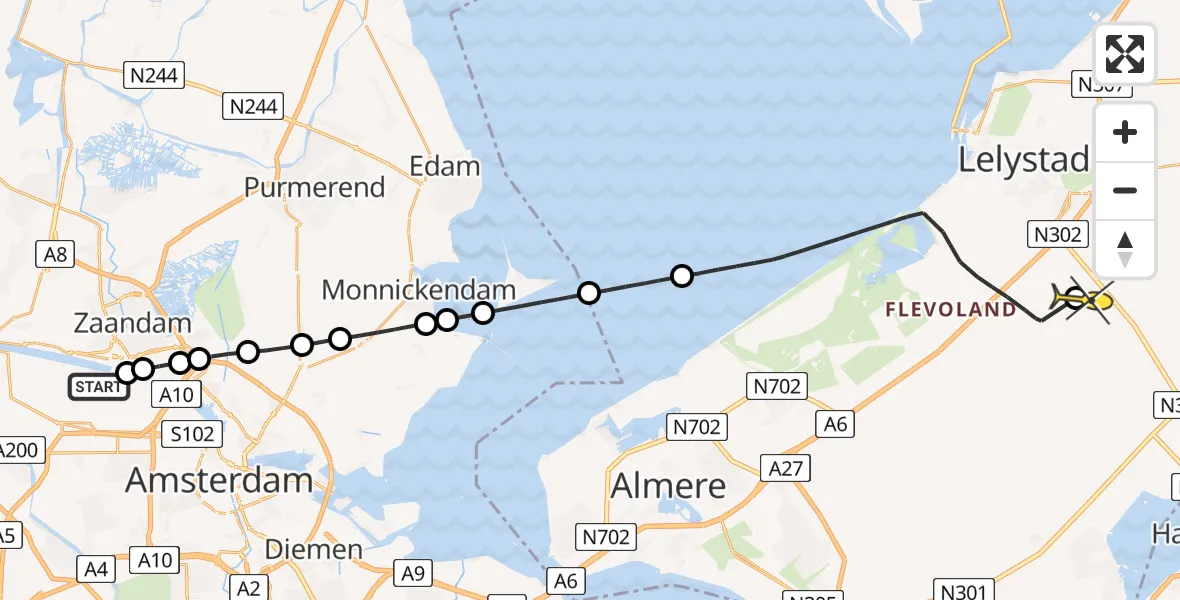 Routekaart van de vlucht: Lifeliner 1 naar Lelystad Airport, Hemkade