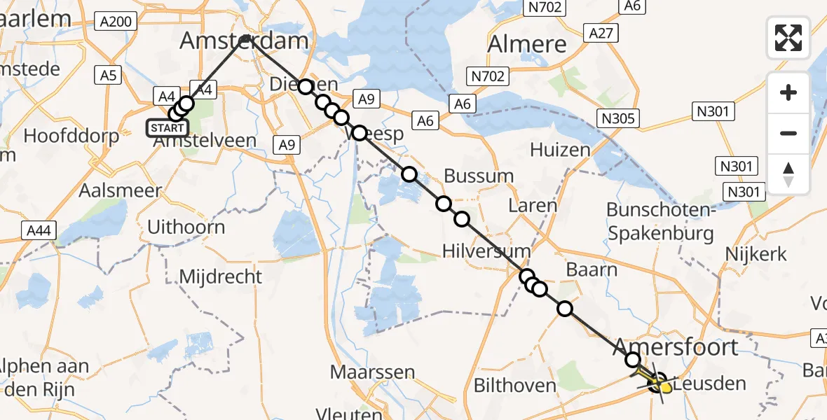 Routekaart van de vlucht: Politieheli naar Leusden, Nieuwemeerdijk