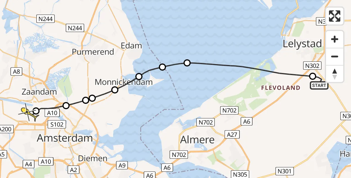 Routekaart van de vlucht: Lifeliner 1 naar Amsterdam Heliport, Emoeweg