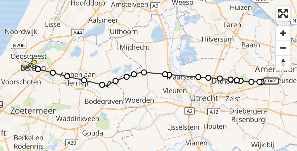 Routekaart van de vlucht: Politieheli naar Leiden, Doornseweg