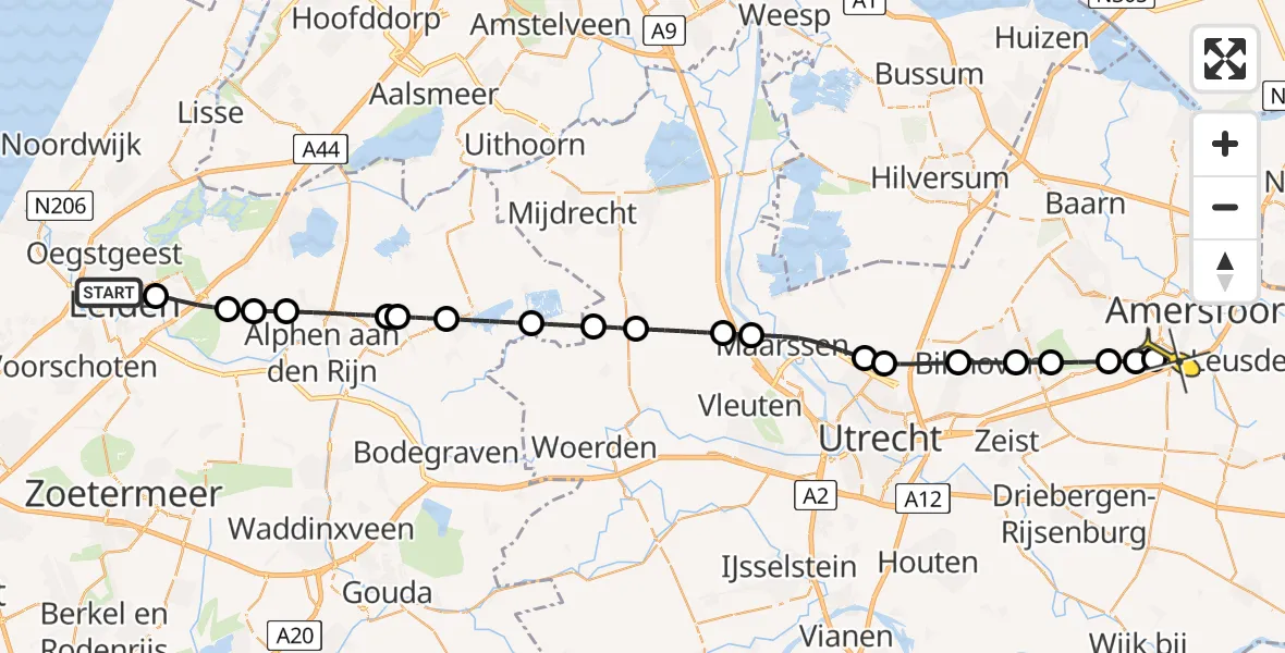 Routekaart van de vlucht: Politieheli naar Leusden, Willemstraat