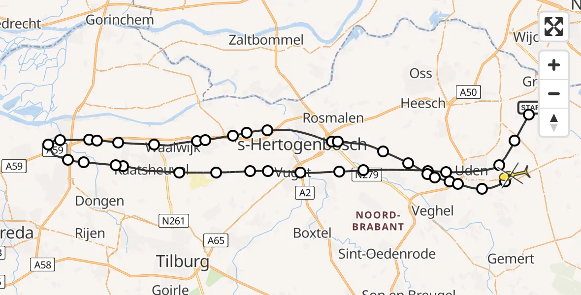 Routekaart van de vlucht: Lifeliner 3 naar Vliegbasis Volkel, Graspeel