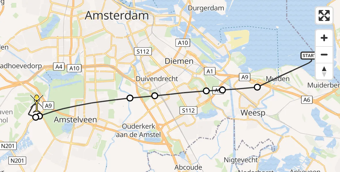 Routekaart van de vlucht: Politieheli naar Schiphol, Vechtstroomlaan