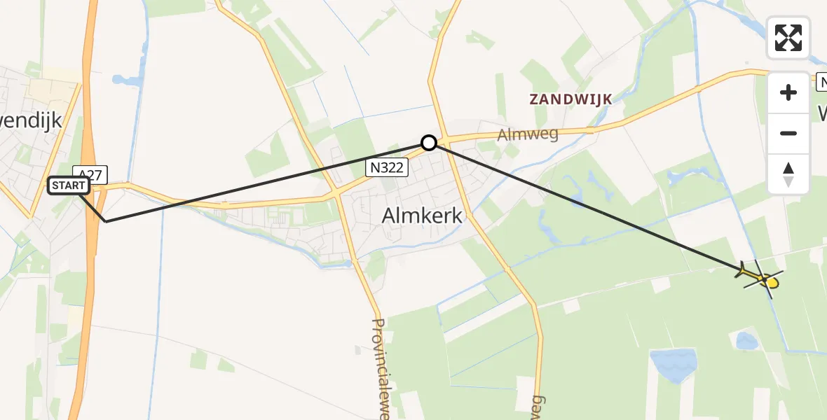 Routekaart van de vlucht: Politiehelikopter naar Almkerk, Doornseweg