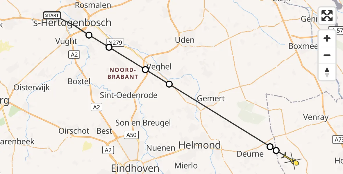 Routekaart van de vlucht: Politiehelikopter naar Ysselsteyn, Adriaen Willaertstraat