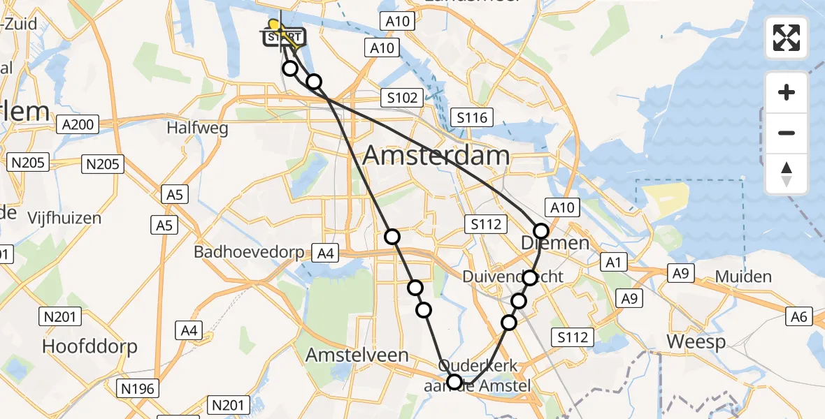 Routekaart van de vlucht: Lifeliner 1 naar Amsterdam Heliport, Corsicaweg