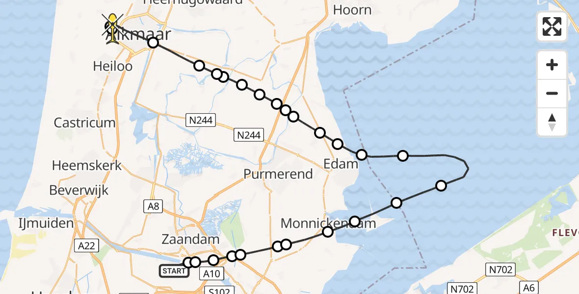 Routekaart van de vlucht: Lifeliner 1 naar Alkmaar, Stadsstrand Kanaal Noord