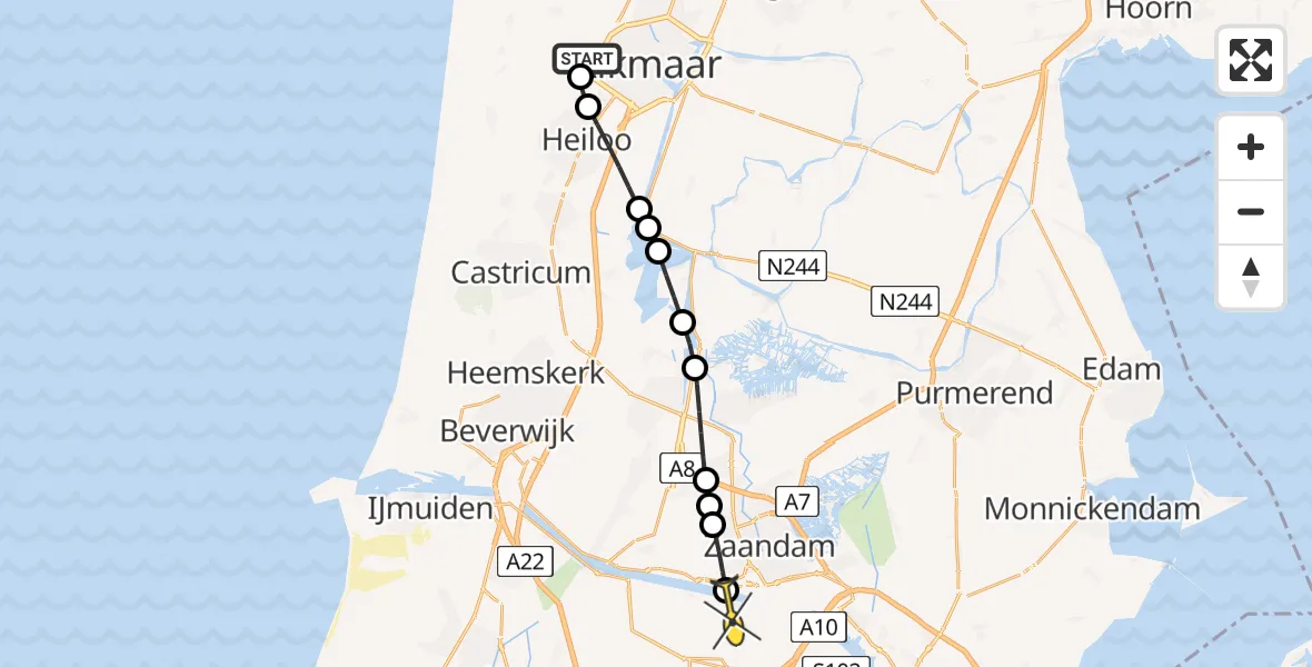 Routekaart van de vlucht: Lifeliner 1 naar Amsterdam Heliport, Egmondermeer