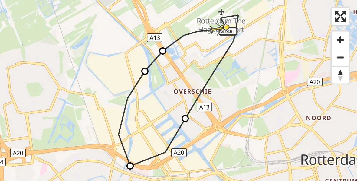 Routekaart van de vlucht: Lifeliner 2 naar Rotterdam The Hague Airport, Zestienhovensepad