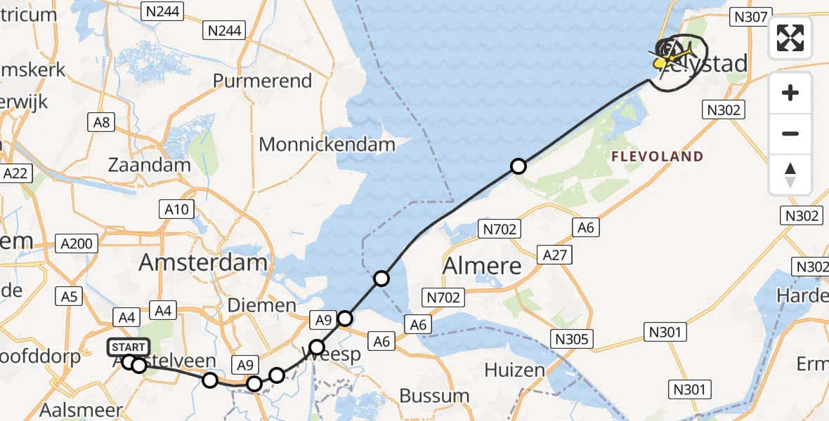 Routekaart van de vlucht: Politieheli naar Lelystad, Westerkimweg