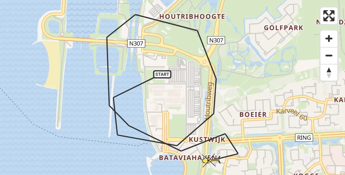Routekaart van de vlucht: Politieheli naar Lelystad, Golfpark