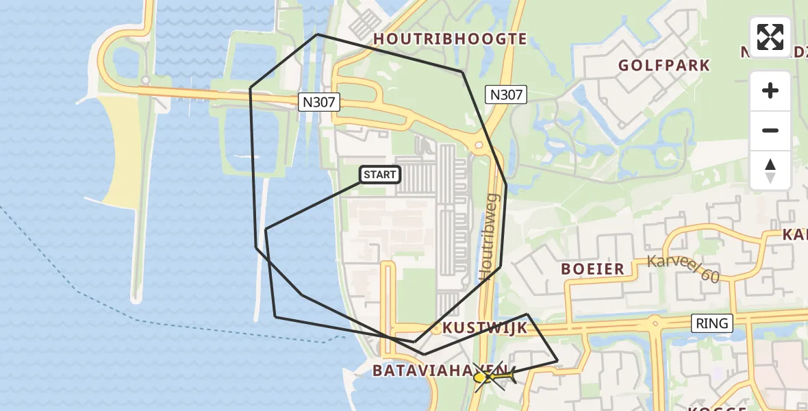 Routekaart van de vlucht: Politiehelikopter naar Lelystad, Golfpark
