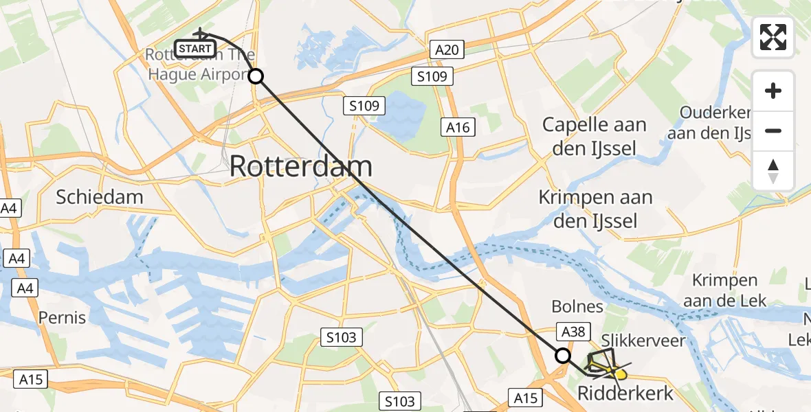 Routekaart van de vlucht: Lifeliner 2 naar Ridderkerk, Gilze-Rijenstraat